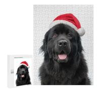 Hard Jigsaw Puzzle for Adults 500 PCS Christmas Newfoundland Dog with Santa Hat Puzzle for Adults Relax Games Difficult Challenge Challenging To Complete 500 PCS
