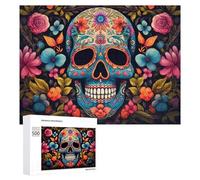 Hard Jigsaw Puzzle for Adults 500 PCS Colorful Floral Sugar Skull Artwork Adult Puzzles Family Game For Family Fun Great Gift for Gaming 500 PCS