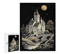 Hard Jigsaw Puzzle for Adults 500 PCS Fantasy Castle Under Moonlight Illustration Puzzle for Adults Relax Games Difficult Challenge Challenging To Complete 500 PCS