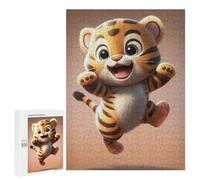 Hard Jigsaw Puzzle for Adults 500 PCS Happy Tiger Cub Jumping Puzzle for Adults Relax Games Difficult Challenge Challenging To Complete 500 PCS