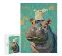 Hard Jigsaw Puzzle for Adults 500 PCS Hippopotamus with Toilet Paper-4 Puzzles for Teenagers But Fun And Humorous Challenging To Complete Stress Reduction Gifts 500 PCS