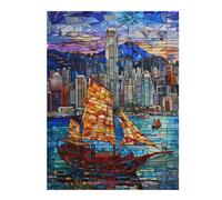 Hard Jigsaw Puzzle for Adults 500 PCS Hong Kong Harbor Sunset Adult Jigsaw Puzzle Hands-on Game Perfect Decoration Great Gift for Gaming 500 PCS