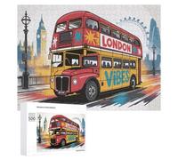 Hard Jigsaw Puzzle for Adults 500 PCS London Bus with Cityscape Background Jigsaws for Adults Fun Games Home Decoration Educational Challenge 500 PCS