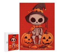 Hard Jigsaw Puzzle for Adults 500 PCS Skeleton Witch on Pumpkins Puzzle for Adults Relax Games Difficult Challenge Challenging To Complete 500 PCS