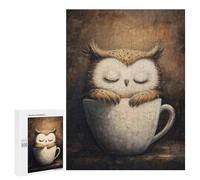 Hard Jigsaw Puzzle for Adults 500 PCS Sleeping Owl in Coffee Cup Puzzle for Adults Relax Games Difficult Challenge Challenging To Complete 500 PCS