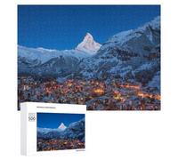 Hard Jigsaw Puzzle for Adults 500 PCS Snow-Covered Village with Majestic Mountain in Background Adult Puzzles Family Game For Family Fun Great Gift for Gaming 500 PCS