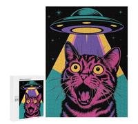 Hard Jigsaw Puzzle for Adults 500 PCS Surprised Cat Ufo Puzzle for Adults Relax Games Difficult Challenge Challenging To Complete 500 PCS