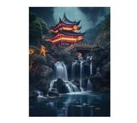 Hard Jigsaw Puzzle for Adults 500 PCS Temple Waterfall in Japan Adult Jigsaw Puzzle Hands-on Game Perfect Decoration Great Gift for Gaming 500 PCS