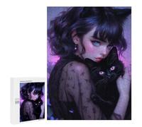 Hard Jigsaw Puzzle for Adults 500 PCS Whimsical Gothic Cat Lady Puzzle for Adults Relax Games Difficult Challenge Challenging To Complete 500 PCS