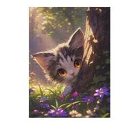 Hard Jigsaw Puzzle for Adults 52x38cm/1000pcs Cute Anime Kitten in Wildflowers Meadow Puzzles for Adults Brain Teaser Game Wall Art Birthday Present, Gifts, 52x38cm/1000pcs
