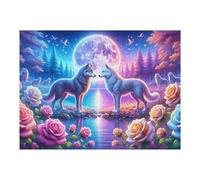Hard Jigsaw Puzzle for Adults 52x38cm/1000pcs Moonlit Wolf Encounter Adult Puzzles Family Games Difficult Hard Educational Challenge 52x38cm/1000pcs