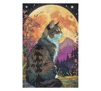Hard Jigsaw Puzzle for Adults 75x50cm/1000pcs Norwegian Forest Cat Full Moon Jigsaw Puzzle Toy Wall Decor Pattern Assembly Great Gift for Gaming 75x50cm/1000pcs