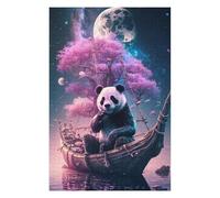 Hard Jigsaw Puzzle for Adults 75x50cm/1000pcs Panda on A Wooden Boat Under A Full Moon Puzzles for Adults Toy Wall Decor Hand Speed Race Educational Challenge 75x50cm/1000pcs