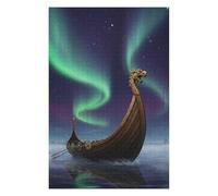 Hard Jigsaw Puzzle for Adults 75x50cm/1000pcs Viking Ship Under Aurora Borealis Jigsaw Puzzle Toy Wall Decor Pattern Assembly Great Gift for Gaming 75x50cm/1000pcs