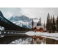 hard jigsaw puzzles for adults 1000 pieces,Nature scenery,Forest,Canada,Bridge,Lake,Snow,Fog,Cloudy 38x26CM