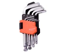Hard Key Set with Ball Head Short Metric 9 Pieces Allen Key Set, Angle Wrench, 1.5 mm, 2 mm, 2.5 mm, 3 mm, 4 mm, 5 mm, 6 mm, 8 mm, 10 mm, Inner Square Key
