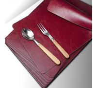 Hard Leather Placemats Set of 10, Wipe Clean Dinner Place Mats for Tables, Red Table mats Sets, Waterproof | Non-Slip | Washable | Heat Resistant Mat for Dining Table for Christmas, Rectangular