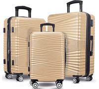 Hard Luggage Lightweight Spinner Suitcases 4 Wheels Spinner Durable ABS+PC Trolley Travel Case with Lock (20/24/28/Set of 3) (Gold, 24 inch)