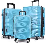 Hard Luggage Lightweight Spinner Suitcases 4 Wheels Spinner Durable ABS+PC Trolley Travel Case with Lock (20/24/28/Set of 3) (Light Blue, 24 inch)