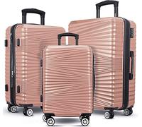 Hard Luggage Lightweight Spinner Suitcases 4 Wheels Spinner Durable ABS+PC Trolley Travel Case with Lock (20/24/28/Set of 3) (Rose Gold, 24 inch)