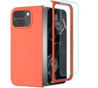 Hard PC Case For Google Pixel 9 Pro Fold With Tempered Glass Screen Protector,Skin Feeling Shockproof Anti-Scratch (Orange)