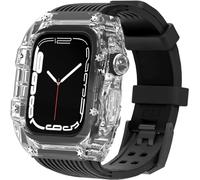 Hard PC Transparent Watch Case Silicone Strap Kit，Compatible with Apple Watch Ultra 8 7 6 5 4 SE 44mm 45mm Series，Lightweight Shockproof Case Rubber Strap Replacement Accessories