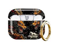 Hard Protective Case for AirPod Pro 3, Shockproof Durable Shell with Keychain, Cute Stylish Design(Dragon Tiger Clash Clouds Fire)