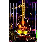 Hard Rock Cafe Picture Guitar Sign At Night Las Vegas Nevada America USA Portrait Photo Color Photograph Art Print Or Poster (12"x18")