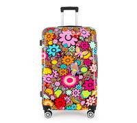 Infinity Leather Hard Shell 4 Wheel Suitcase Set Flower Print Luggage Lightweight Cabin Travel Bags