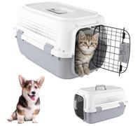 Hard Shell Large Pet Carrier Plastic Cat Carrier Cage Crate Basket with Portable Handle, Secure Lock & Ventilation, Durable Sturdy Safe Samll Puppy Kitten Travel Transporter Box Cage up to 20 Kg,Grey