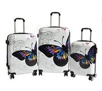 Hard Shell Luggage Butterfly Printed Suitcases 4 Wheeled Spinner Bags (Set of 3 (C-M-L))