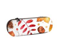 Hard Shell Pencil Bag Stationery Organizer Pouch Leather Pencil Pen Case & Makeup Bag,Autumn Botanical Leaf
