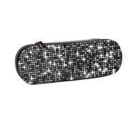 Hard Shell Pencil Bag Stationery Organizer Pouch Leather Pencil Pen Case & Makeup Bag,Black Silver Sequins Sparkling Elegant Pattern