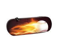 Hard Shell Pencil Bag Stationery Organizer Pouch Leather Pencil Pen Case & Makeup Bag,Burning Baseball Fire Flame Pattern