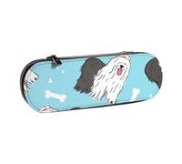 Hard Shell Pencil Bag Stationery Organizer Pouch Leather Pencil Pen Case & Makeup Bag,Old English Sheepdog Pattern