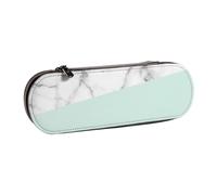 Hard Shell Pencil Bag Stationery Organizer Pouch Leather Pencil Pen Case & Makeup Bag,Real White Marble Half Pastel Mint Green
