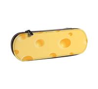 Hard Shell Pencil Bag Stationery Organizer Pouch Leather Pencil Pen Case & Makeup Bag,Yellow Cheese Pattern
