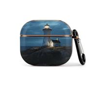 Hard Shell Protective Cover Compatible with AirPod 3 Case with Keychain | Lighthouse at Night Case for AirPods 3 Case, Shockproof Bluetooth Earbuds Case Women Men for Daily Travel