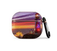 Hard Shell Protective Cover Compatible with AirPod 3 Case with Keychain | Stained Glass Lighthouse Case for AirPods 3 Case, Shockproof Bluetooth Earbuds Case Women Men for Daily Travel