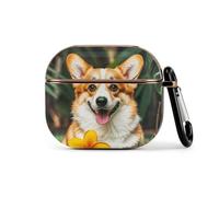 Hard Shell Protective Cover Compatible with AirPod 3 Case with Keychain | Tropical Flower And Corgi Case for AirPods 3 Case, Shockproof Bluetooth Earbuds Case Women Men for Daily Travel