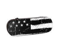 Hard Shell PU Leather Pencil Case, Black and White American Flag Prints Pencil Box Waterproof Pen Organizer for School, Travel, Cosmetics & Gifts
