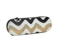 Hard Shell PU Leather Pencil Case, Black White Stripes Prints Pencil Box Waterproof Pen Organizer for School, Travel, Cosmetics & Gifts
