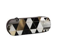 Hard Shell PU Leather Pencil Case, Fashion Modern Black White Gold Triangles Prints Pencil Box Waterproof Pen Organizer for School, Travel, Cosmetics & Gifts