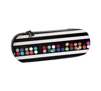 Hard Shell PU Leather Pencil Case, Glitter Rainbow Polka Dot Stripe Black and White 2 Prints Pencil Box Waterproof Pen Organizer for School, Travel, Cosmetics & Gifts