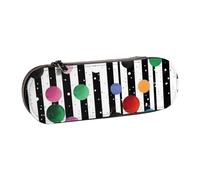 Hard Shell PU Leather Pencil Case, Glitter Rainbow Polka Dot Stripe Black and White Prints Pencil Box Waterproof Pen Organizer for School, Travel, Cosmetics & Gifts
