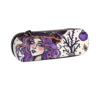 Hard Shell PU Leather Pencil Case, Magic Witch Witchcraft Bohemian Drawing Prints Pencil Box Waterproof Pen Organizer for School, Travel, Cosmetics & Gifts