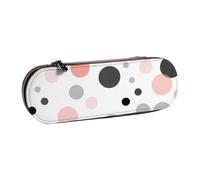 Hard Shell PU Leather Pencil Case, Pink Gray White Modern Polka Dot Pattern Prints Pencil Box Waterproof Pen Organizer for School, Travel, Cosmetics & Gifts