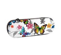 Hard Shell PU Leather Pencil Case, White Floral Pattern Colorful Butterflies Art Prints Pencil Box Waterproof Pen Organizer for School, Travel, Cosmetics & Gifts