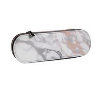 Hard Shell PU Leather Pencil Case, White Marble Rose Gold Prints Pencil Box Waterproof Pen Organizer for School, Travel, Cosmetics & Gifts