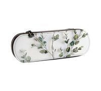 Hard Shell PU Leather Pencil Case, White Natural Greenery Twig Prints Pencil Box Waterproof Pen Organizer for School, Travel, Cosmetics & Gifts